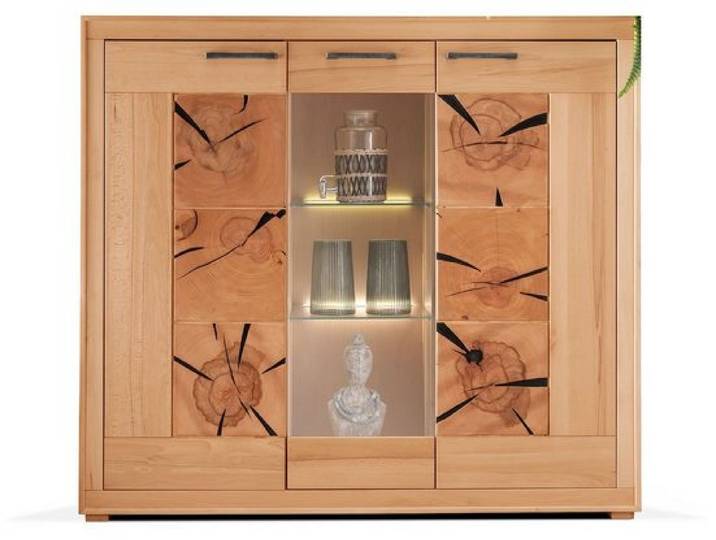 Highboard Tim in Kernbuche massiv geölt mit Inlays – Montierte Lieferung – 3%-Vorkasse-Rabatt