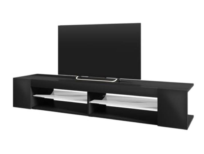 Selsey Mitchell – TV-Lowboard Schwarz Matt/Schwarz Hochglanz 180 cm breit mit LED