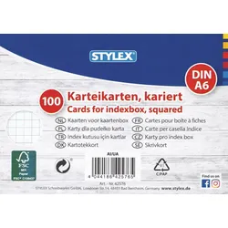 Stylex Karteikarten, DIN A6, kariert, 100 Stück, FSC