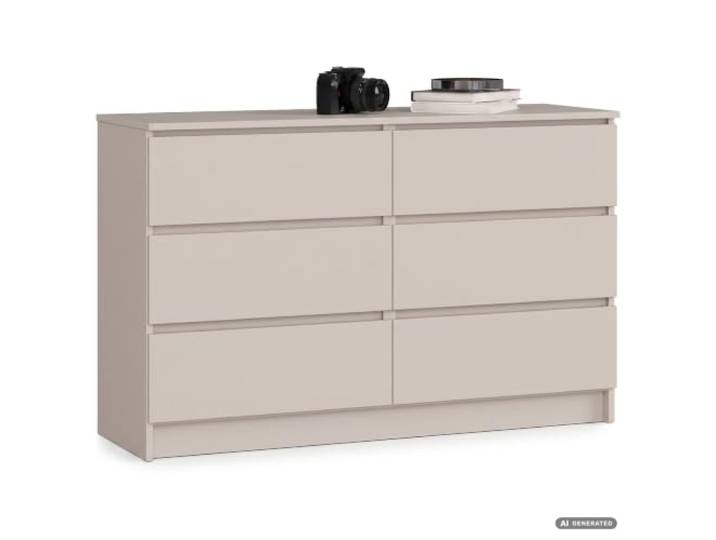 AKORD Kommode K120, 6 Schubladen, 120 cm, Kaschmir 40 x 77 x 120 cm Sideboard für Wohnzimmer, Schlafzimmermöbel, Kommodenschrank für Arbeitszimmer & Büro