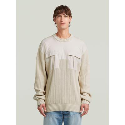 Longpullover G-STAR "Woven Mix Knit Pullover", Herren, Gr. L, beige (weißbait), Strick, Obermaterial: 100% Baumwolle, Pullover Longpullover