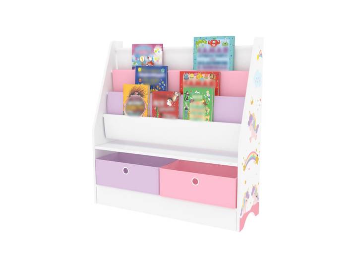 [en.casa] Kinderregal Neda, Weiß, Rosa, Lila, Holzwerkstoff, Textil, Märchen/ Fantasie, 71x74x23 cm, Baby- und Kindermöbel, Babyzimmer, Babyregal & Kinderregal