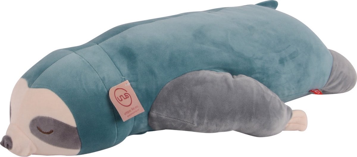 UNUS Luiaard knuffelkussen lichaamskussen turkoois 75 cm