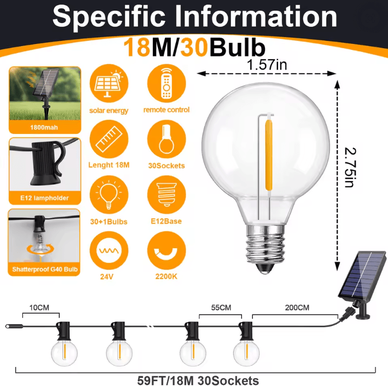 Inspire Essentials GlowGarden Solar Globe String Lights G40 Outdoor Set d