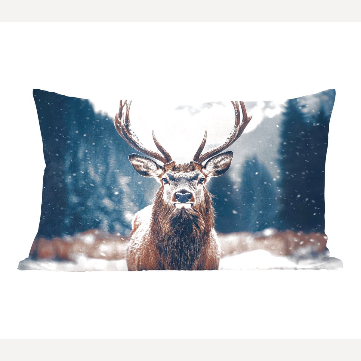 PillowMonkey Sierkussen met Hert en Winterlandschap - 50 x 30 cm