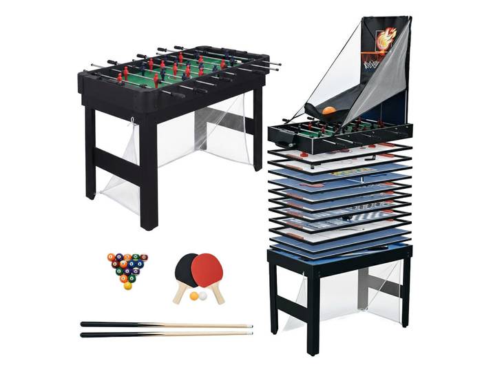 Relaxdays Spieltisch Schwarz 20 in 1, Mehrfarbig, Holzwerkstoff, Metall, Kunststoff, 107x81x60 cm, Büromöbel, Schreibtische, Gaming-Tisch