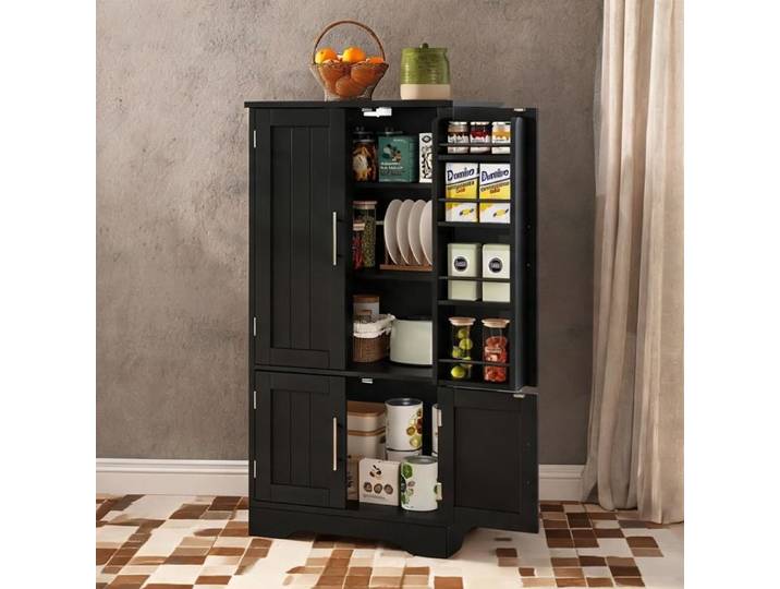 Buffet haut 4 portes en MDF classic black 120x60x40 cm éclairage LED détecteur design contemporain