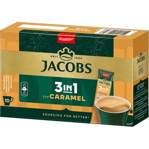 Jacobs Kaffee 3 in 1 Caramel, löslicher Kaffee mit Kaffeeweißer & Zucker, 10 Portionssticks