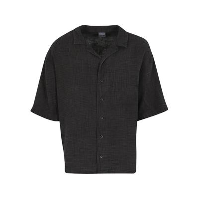 Langarmhemd URBAN CLASSICS "Urban Classics Acid Washed Musselin Shirt", Herren, Gr. M, US-Größen, schwarz, 100% Baumwolle, unifarben, normal, Hemden
