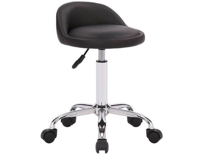 Tabouret de travail cabinets de medecins dentistes salons esthetique en metal chrome et PVC noir 10_0003235