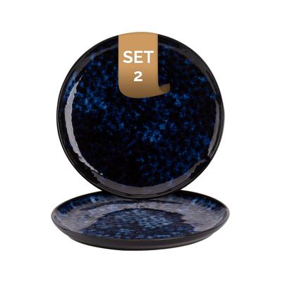 2 x palmer Bama Blue Teller flach im Set, Steinzeug, Ø 21 cm, blau schwarz gesprenkelt, Hochglanz, moderne Ausstrahlung