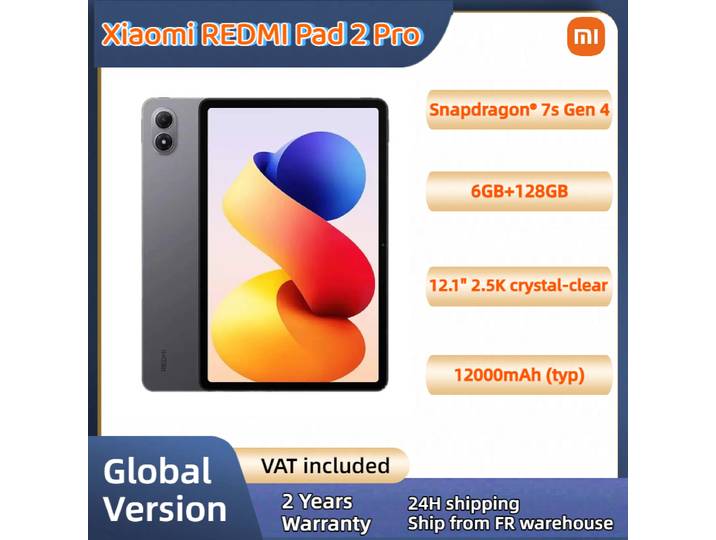 Version Globale Xiaomi Redmi Pad 2 Pro Xiaomi HyperOS 2 12,1 pouces 2,5K ultra-clair Snapdragon ® 7s Gen 4 Type-C avec Redmi Smart Pen
