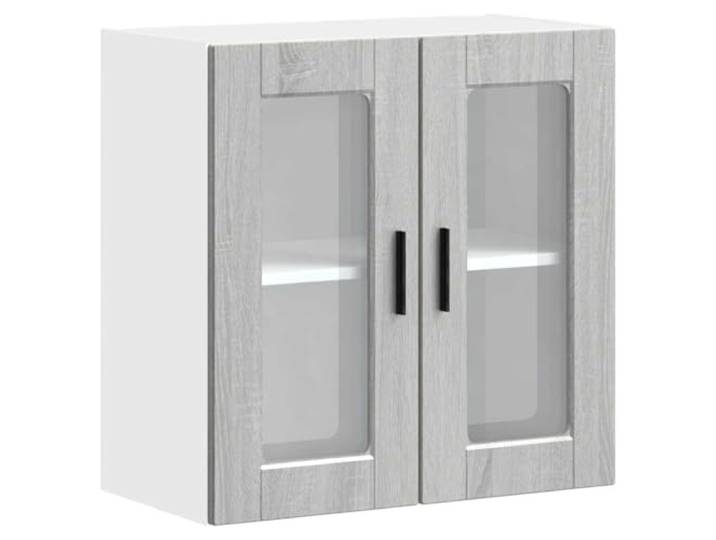HKTMGDNG Küchen-Hängeschrank mit Glastür Porto 60x31x60 cm Grau Sonoma Platzsparender Wandküchenschrank aus Holzwerkstoff mit gläserner Schranktür für Esszimmer, Speisekammer & Vorratsraum.