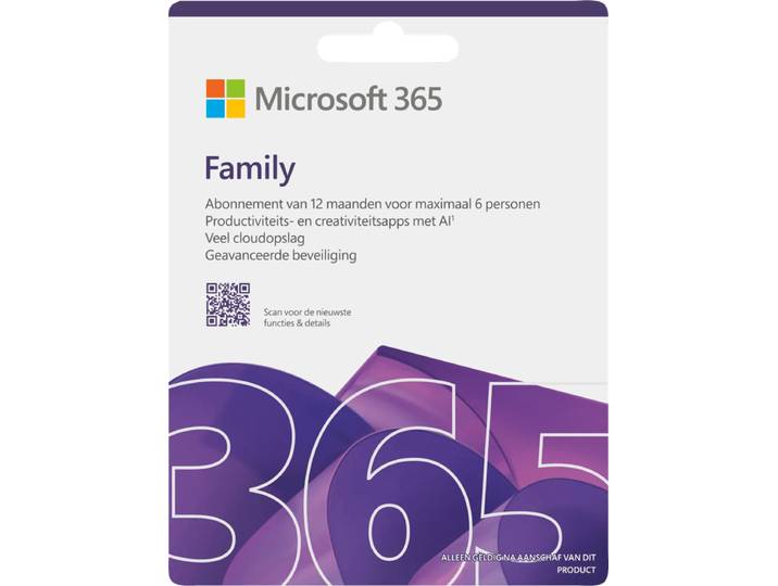 Microsoft 365 Family Meertalig Abonnement 1 Jaar - Digitaal