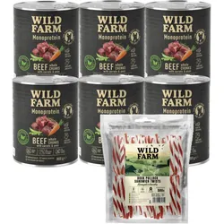 WILD FARM Monoprotein Beef 6x800 g hypoallergenes Hundefutter + WILD FARM Enten-Sandwich 500g
