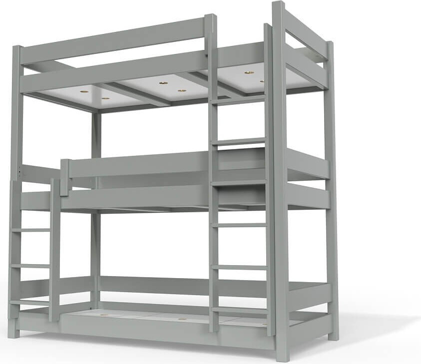 Etagenbett 3 Plätze 90X190 holz ABC - Grau