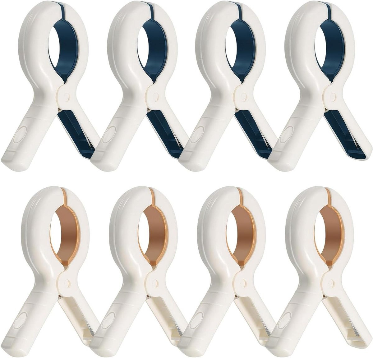 Set van 8 windbestendige handdoekklemmen in kaki blauw