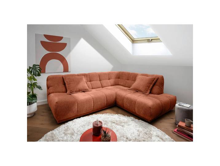 Livetastic Ecksofa, Rostfarben, Kunststoff, Uni, Ottomane rechts, L-Form, 254x203 cm, Rücken echt, Wohnzimmer, Sofas & Couches, Wohnlandschaften, Ecksofas