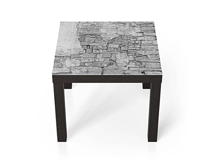 DEQORI Glastisch schwarz klein 55x55 cm Motiv Altes Mauerwerk ausgefallener Beistelltisch aus Glas Hochglanz Couchtisch fürs Wohnzimmer moderner Couch Tisch mit Design