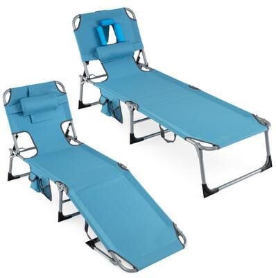 Costway Set of 2 Tanning Chair Portable Chaise Lounge Chair with 4-Position Adjustable Backrest-Navy