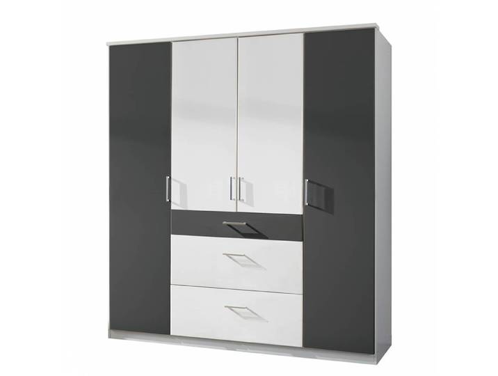 Armoire à portes pivotantes Julan II 180 x 199 x 58cm Blanc/Gris/Blanc/Anthracite Sans portes miroir