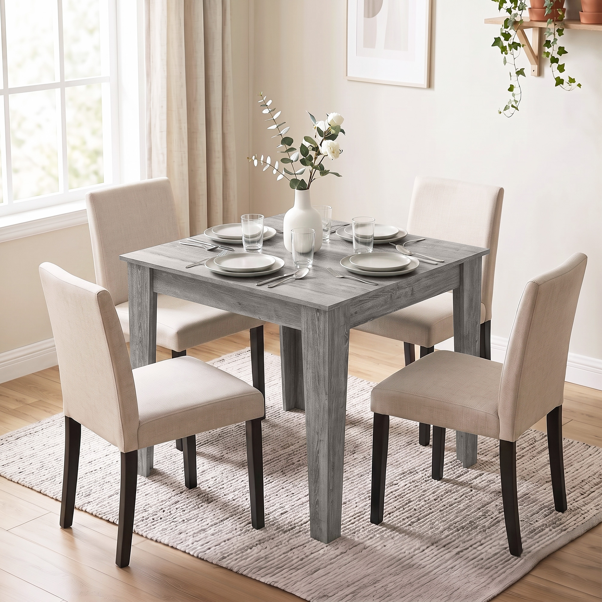 Homcom Tavolo da Pranzo per 4 Persone, Tavolo Cucina Quadrato 80x80x75 cm con Piedini Antiscivolo, Grigio Effetto Legno    Aosom Italy