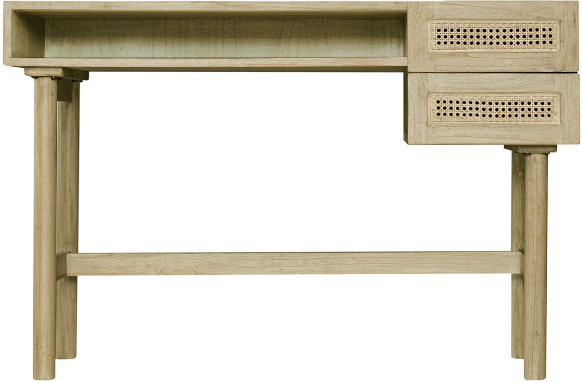 Miliboo Schreibtisch aus hellem Holz mit Fach und Schubladen aus Rattangeflecht L120 cm GALINA.