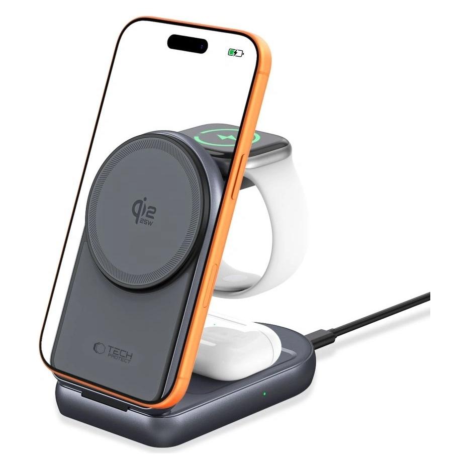 Tech-Protect A53 3IN1 MAGNETIC MAGSAFE WIRELESS CHARGER 25W QI2.2 DARK GREY (25 W) (5906302323890)
