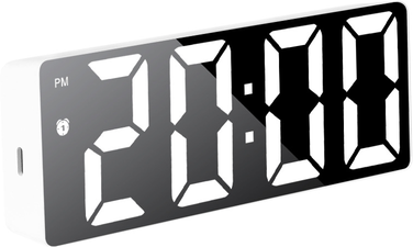 Perfect Picks Market LED Digital Wall Clock With Voice Control, Mirror Alarm Clock & Adjustable Brightness white Shell Black