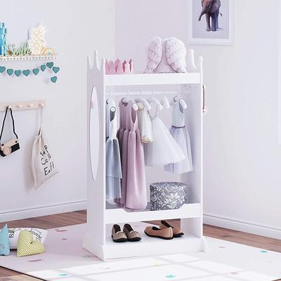 UTEX Kids Dress up Storage with Mirror,Costume Closet for Kids,Open Hanging Armoire Closet,Pretend Storage Closet for Kids
