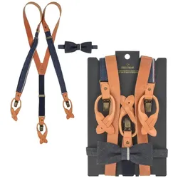 Sir Redman Hosenträger Herren Candiani Denim mit Leder und Fliege