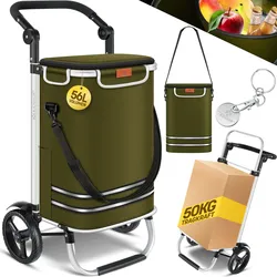 KESSER® Einkaufstrolley klappbar mit 56L Kapazität und belastbar bis 50kg   3in1 Trolley Sackkarre & Umhängetasche   Faltbarer Einkaufswagen inkl. Kühlfach & Einkaufschip   Treppensteiger