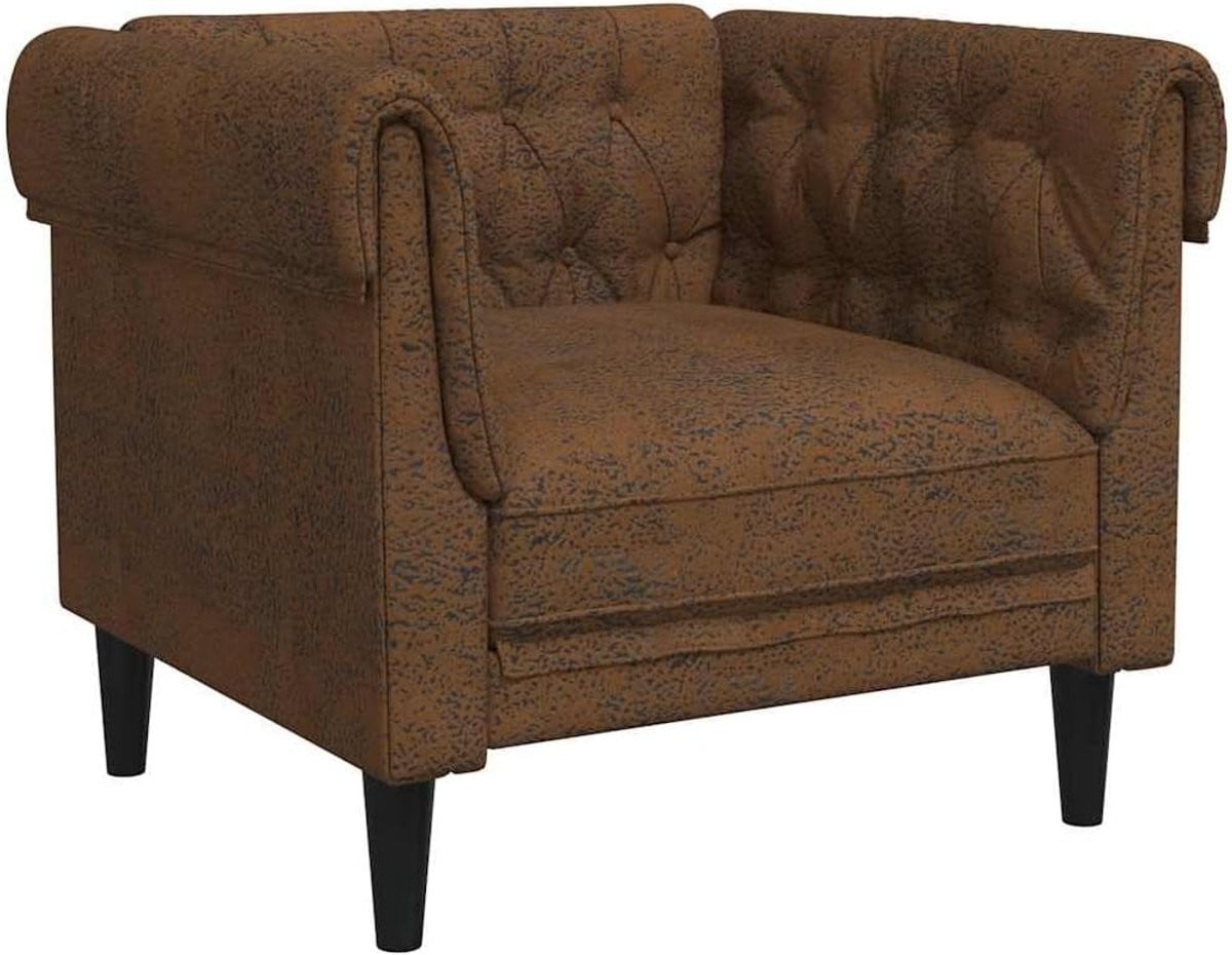 Chesterfield Stoel Bruin - Klassieke Gestoffeerde Fauteuil - Breedte: 78,5 cm