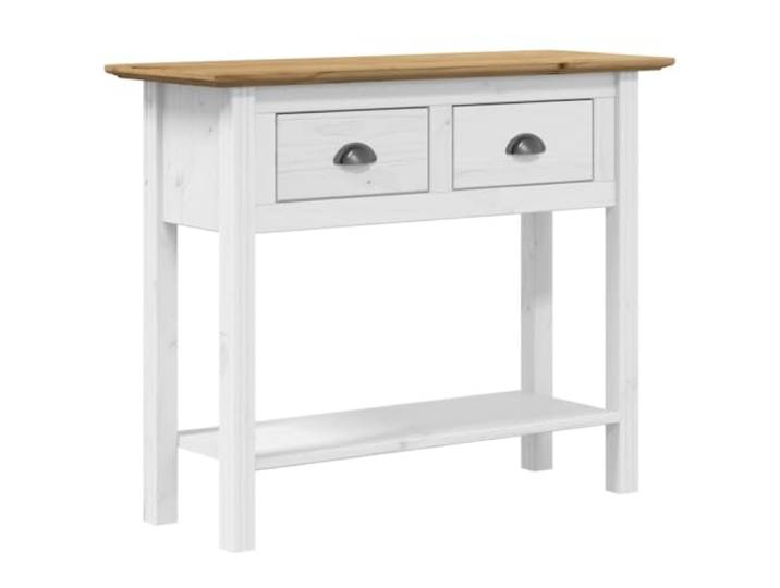 KGHFDVB Beistelltisch 91 x 35 x 74 cm mit 2 Schubladen aus Kiefernholz Weiß Massives Kiefernholz mit Wachsbeschichtung, 2 Schubladen mit Metallgriffen, untere Ablage, für Flur und Wohnzimmer