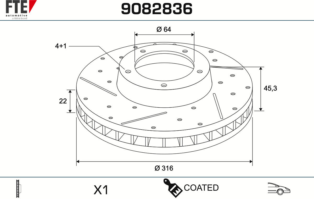 Fte Bremsscheibe 9082836 Vorderachse Geschlitzt 316mm 22mm Für Mini