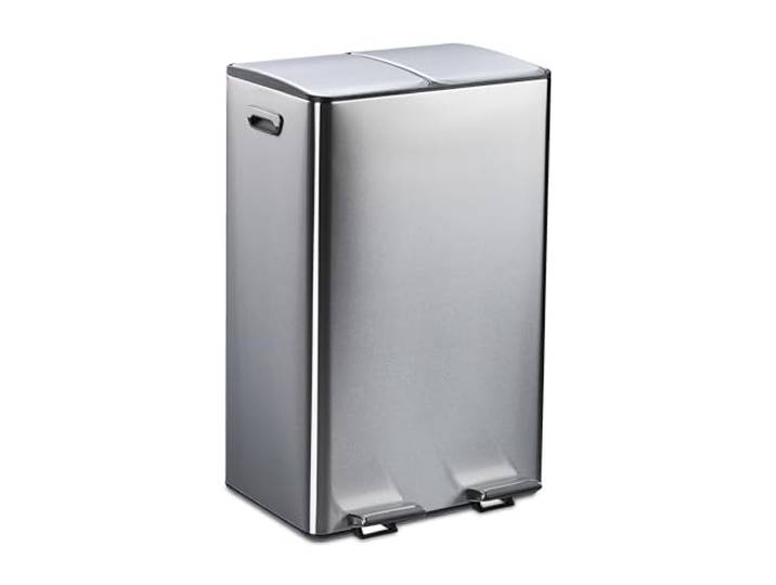 Relaxdays Mülleimer, 2 Fächer, je 30 l, entnehmbare Inneneimer, Fußpedal, Küche, Tretmülleimer, Eisen, Silber/schwarz