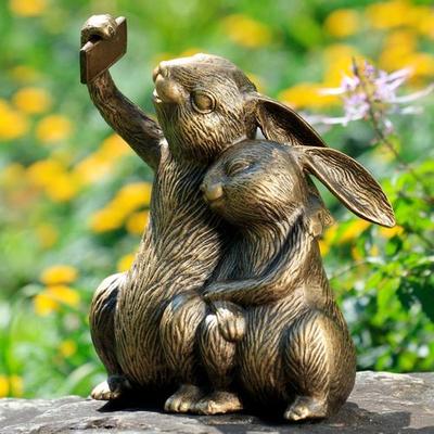 San Pacific - Ds Selfie Sweeties Bunny Garden Sculpture Aged Gold , Aged Gold