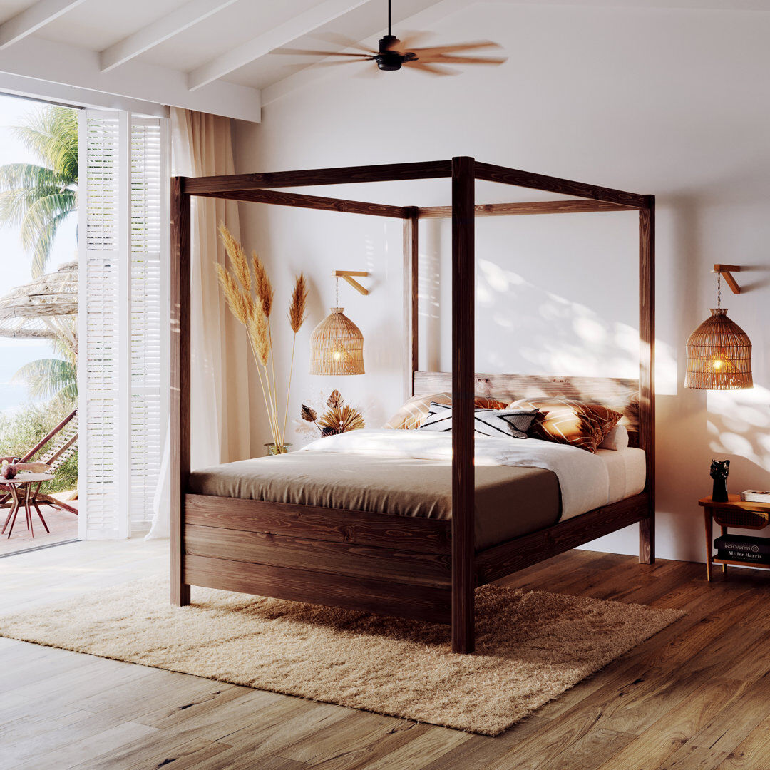 Rosalind Wheeler Desern Solid Wood Canopy Bed Espresso Wood Super King (6')