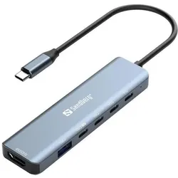 Sandberg USB-C 6-in-1 MediaDock (USB-C, 6 Ports), Dockingstation + USB Hub, Grau