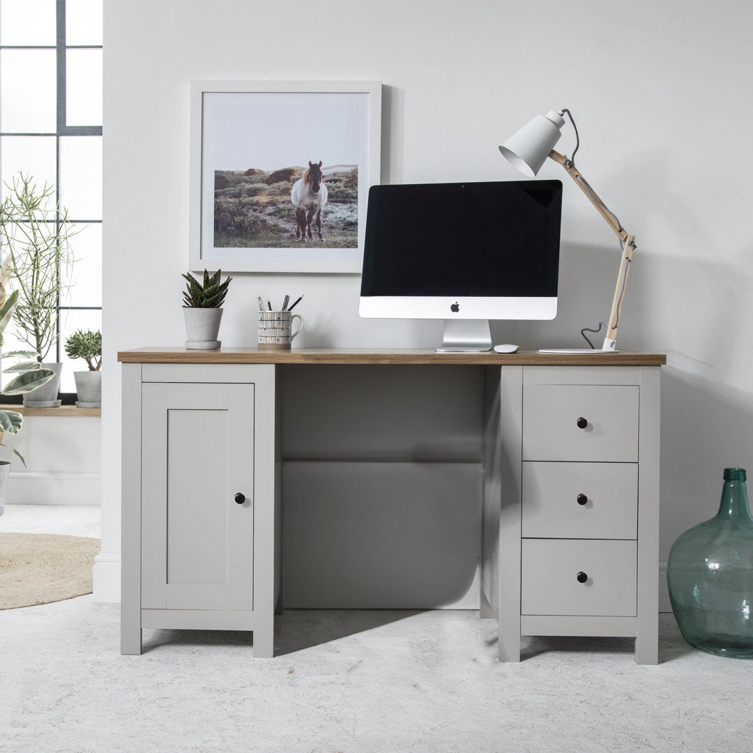 17 Stories Maryhannah Computer Desk Stone Grey 76cm H X 135cm W X 45cm D