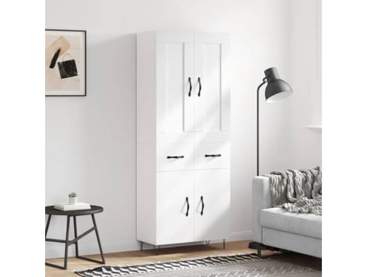 Jkghdrt Highboard Weiß 69,5x34x180 cm Holzwerkstoff Viel Stauraum, Metallfüße, langlebiger Holzwerkstoff, mit Wandhalterung