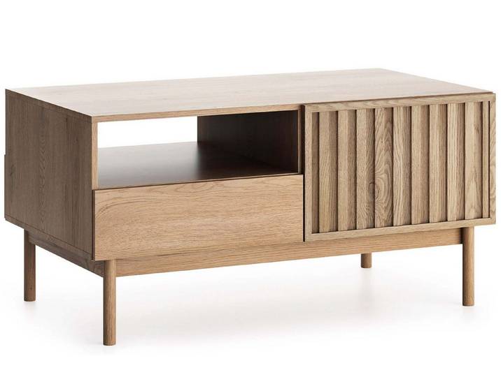 KONSIMO® Couchtisch HARMA Kaffeetisch, hergestellt in der EU, Loft-Stil, Lamellenfronten, Stauraum