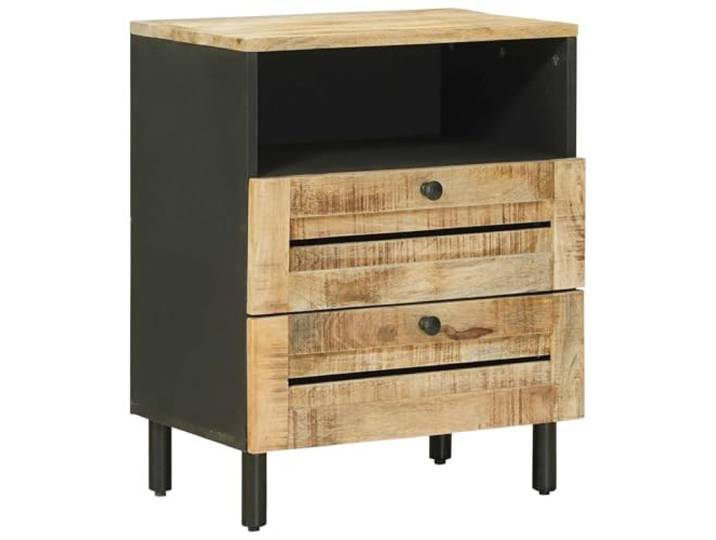 KDVXBCQJH Nachttisch Massivholz Mango 50x33x60cm Beistelltisch Zwei Schubladen mit Messingknöpfen schaffen stilvollen Stauraum für Ihr Schlafzimmer, dezent akzentuiert.