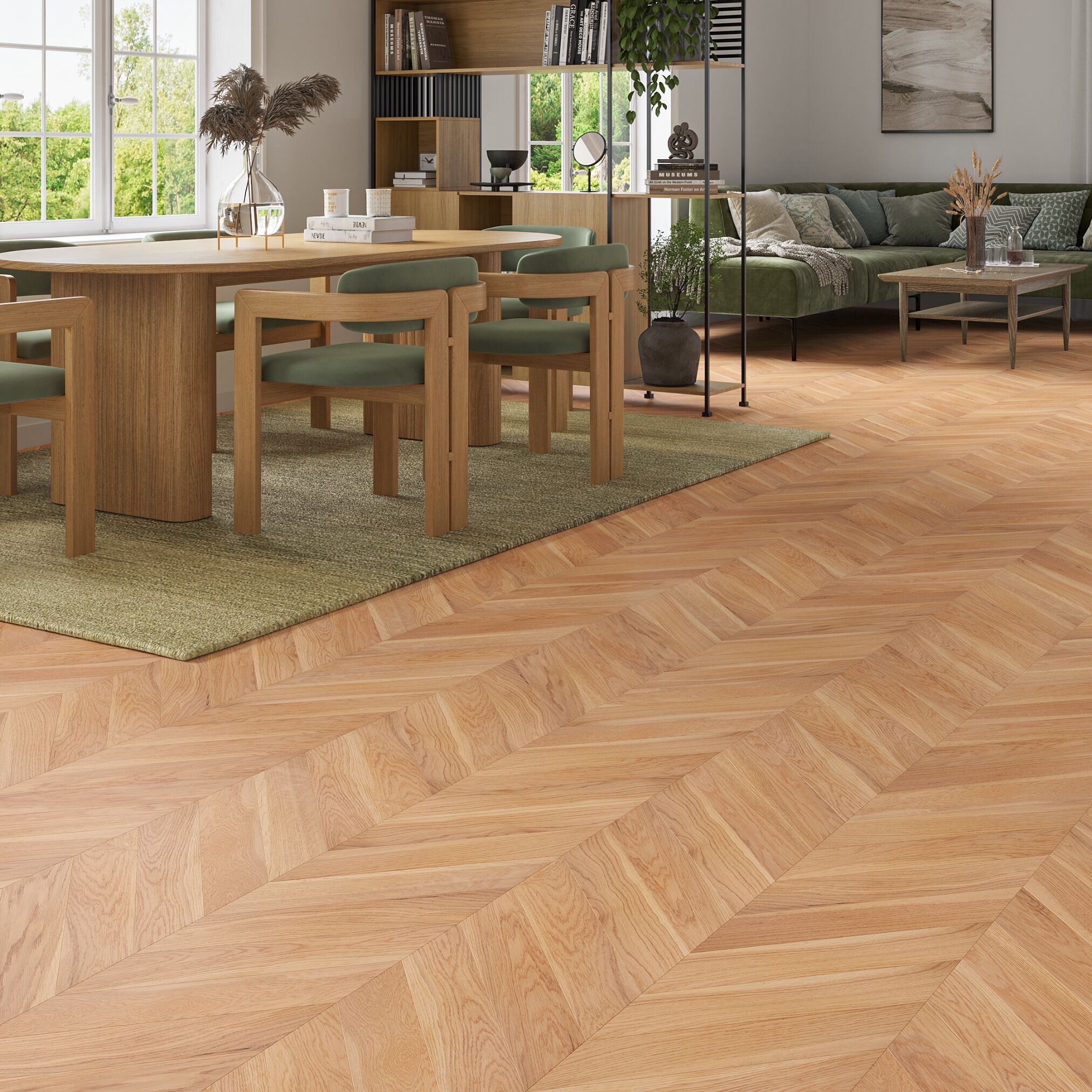 Luxury Flooring Chevron Natural Engineered Oak Smooth & Lacquered Flooring - 14mm x 510mm x 90mm