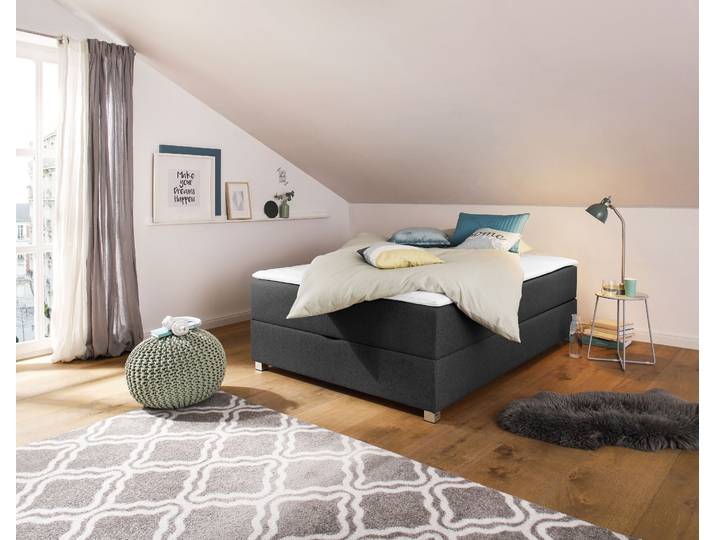 Boxbett, Struktur Fein (100% Polyester), Anthrazit, 140×220 cm, Mit Bettkasten, Modern, Inosign