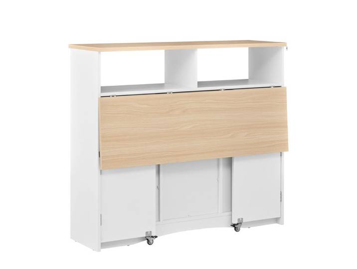 VLIVRA Desserte de cuisine avec plan rabattable roulettes et étagères réglables - en MDF - 110×34-68×97 5 cm - blanc