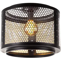 Deckenleuchte Deckenlampe Wohnzimmerleuchte schwarz gold Retrolampe Esstischleuchte, Gitterschirm Metall rund, 1x E27 Fassung, DxH 40x34 cm