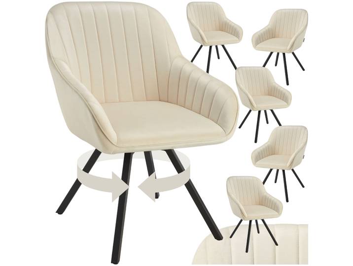 Drehbarer Armlehnstuhl Snug Samtoptik, gepolstert - creme, 6er Set