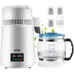 VEVOR 4 L Wasser Destilliergerät 750 W Destillierer Edelstahl Wasserdestilliergerät Reine Wasser Distiller mit Glaskanne, Wasserdestilliergerät 1 L/Std. Doppelte Temperaturanzeige Wasser Distiller