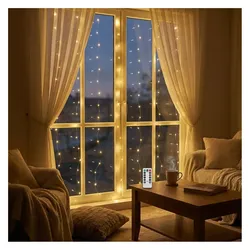 Casativo, Lichterkette, 2er-Set Eleganter LED-Lichtervorhang 3x3m, je 300 warmweisse LEDs: Fernbedienung, 8 Modi, Dimmbar (3 m)